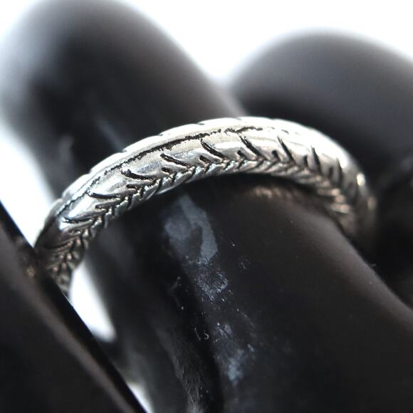 Silver Tone Etched Band Ring - Picture 1 of 8